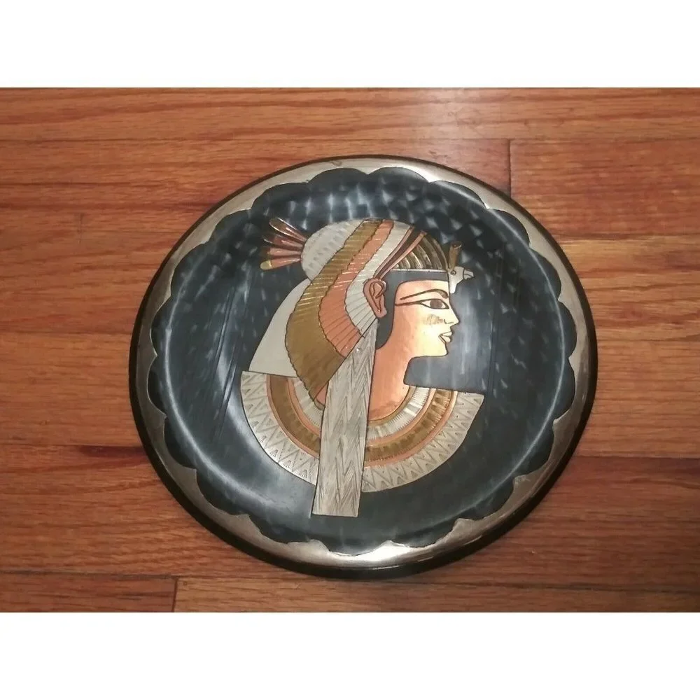 Collectible Vintage Egyptian Plate Mixed Metal Copper Brass Wall Hanging 8.75